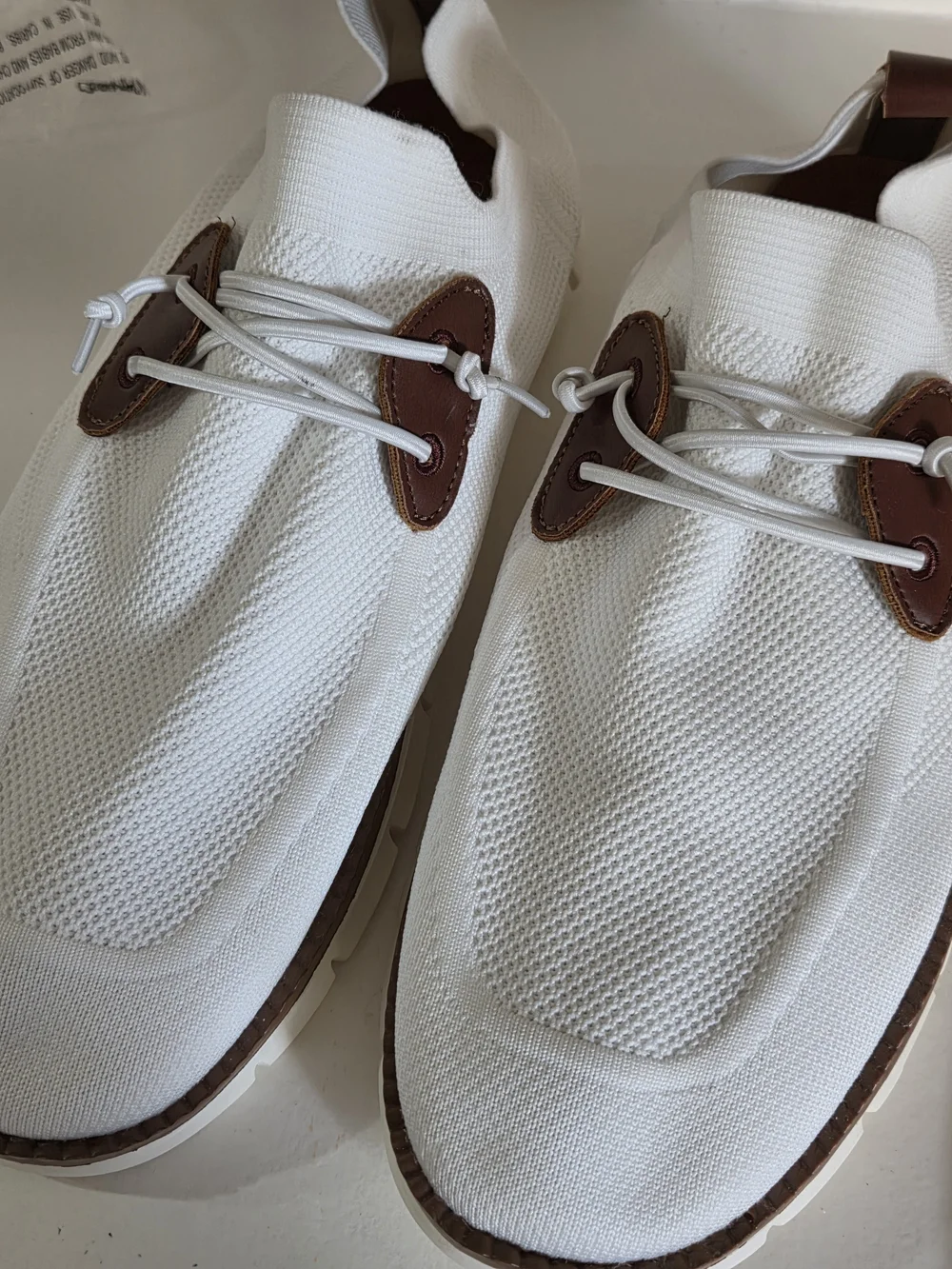 Men's White Mesh Slip-On Casual Shoes with Brown Accents